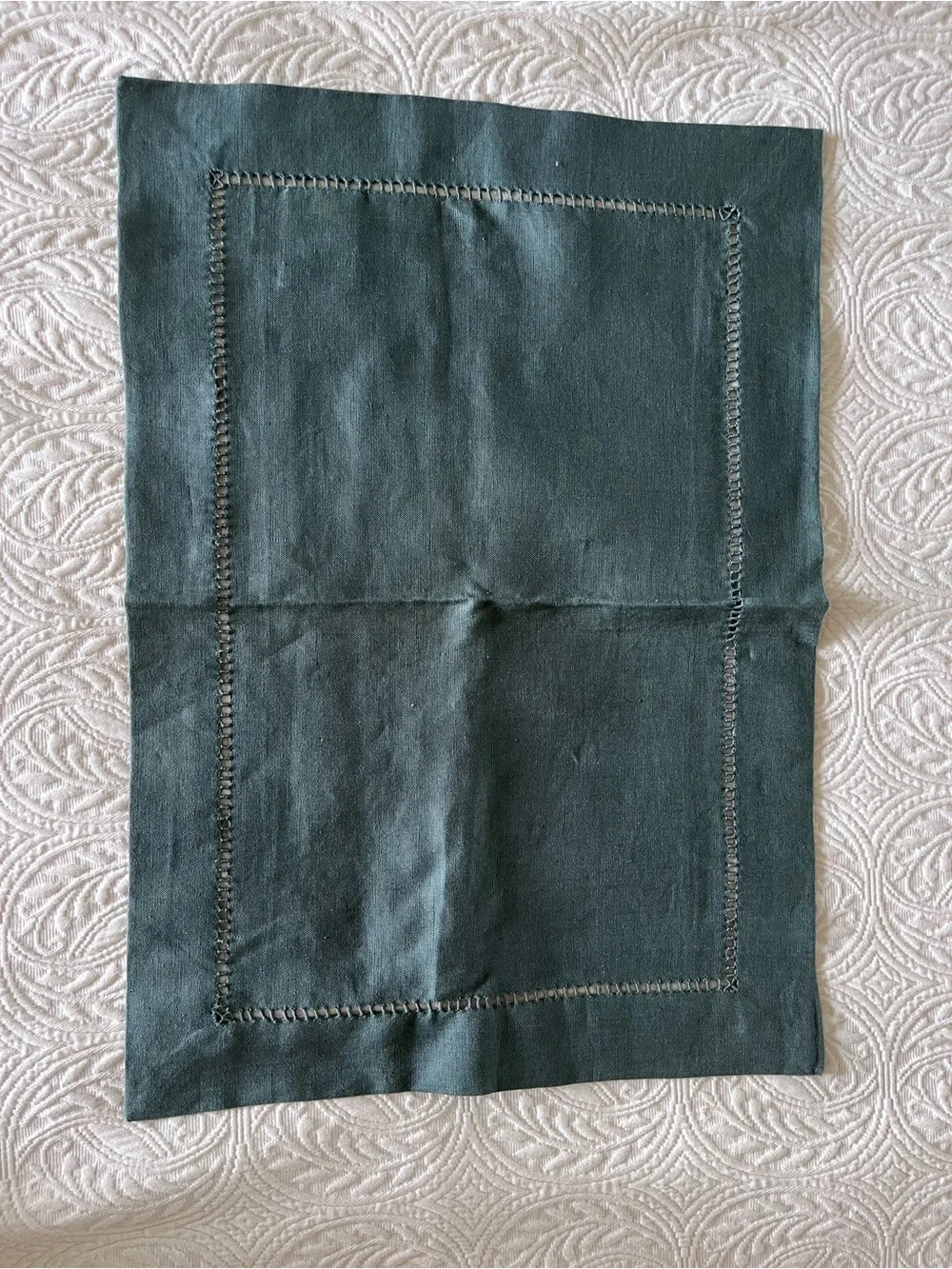 NWT Deadstock (9) Pottery Barn Linen Homestead Placemats Atlantic Blue Hemstitch